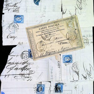 Lote de 10 fragmentos de cartas con sello de Napoleón y ceres azul de finales del siglo XIX / papel francés antiguo ideal para creación
