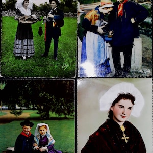 Cartes postales vintage Français  avec des femmes / Ephémères pour scrapbooking / ancien costumes de france debut 19 siecle  veritable photo