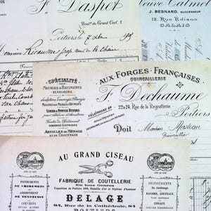 Conjunto de 4 facturas comerciales ilustradas muy antiguas de principios de 1900 de Francia Ephemera - Reserva de chatarra - Antigüedades - Manuscritos franceses