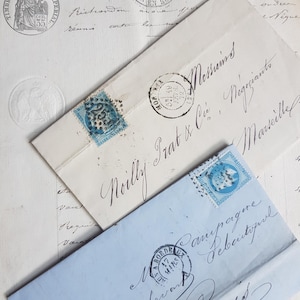 Conjuntos de 3 documentos antiguos de Francia - Efemérides del siglo XIX - Reserva de chatarra de París - Cartas antiguas - amor por la ciudad - imperio Francia