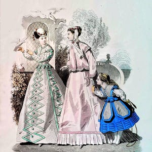 1900s, antique print of French fashion, &quot;Parisiennes&quot;, to frame, Victorian costume, fashion publication, Paris 1900