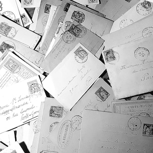 Conjuntos de 9 cartas muy antiguas de Francia - Efemérides del siglo XIX - Reserva de chatarra - Antiguo - Francés - Cartas antiguas - manuscritos