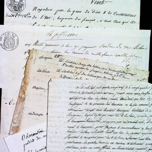 offizielle handschriftliche Urkunde des französischen Staates Europa notarielle Urkunden mit Stempel offizielles Siegel - Collage - Scrapbooking - Sammlung 5 Stück