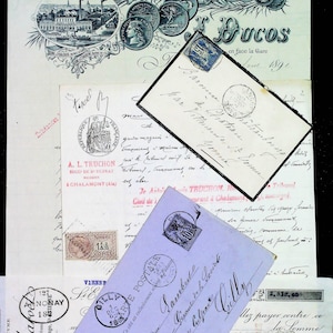 Set of 5 old documents from France - 1800s Ephemera - Scrap booking Paris - Antique letters - city of love - empire France
