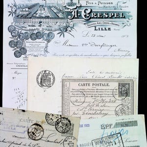 Conjunto de 5 documentos antiguos de Francia - Efímera del siglo XIX - Libro de recortes de París - Cartas antiguas - Ciudad del amor - Francia imperial