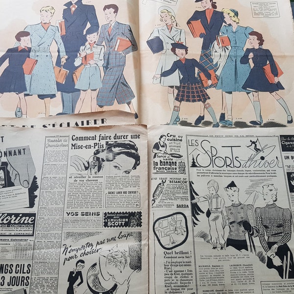 the little echo of JOURNAL fashion from 1939, set of 3 women's weekly magazines, shabby, shabby worn by time, ideal for crafts