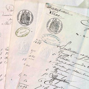Manuscrito - Muitos papéis antigos 1810-1870 - Napoleão III República Francesa - Documento comercial/legal - Coisas efêmeras/coleção vintage
