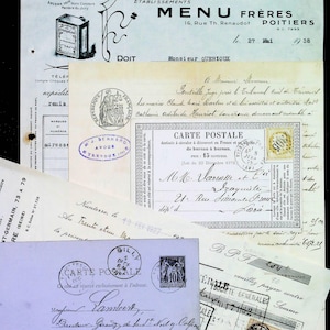 Set of 5 old documents from France - 1800s Ephemera - Scrap booking Paris - Antique letters - city of love - empire France
