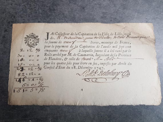 1795年製アンティークフランス文書 - オリジナルの歴史的書簡、非常に