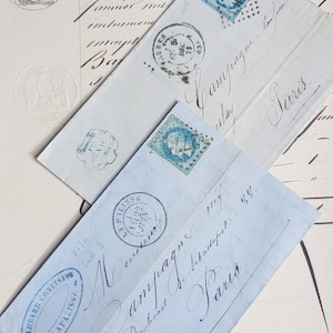 Conjuntos de 3 documentos antiguos de Francia - Efemérides del siglo XIX - Reserva de chatarra de París - Cartas antiguas - amor por la ciudad - imperio Francia