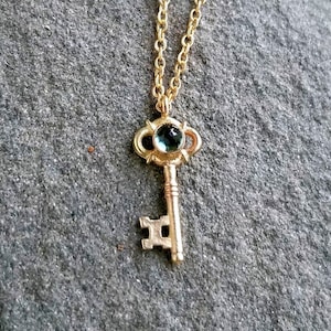 Cybele Key Necklace, Gemstone Key Charm Necklace, 14k Gold Key Charm Necklace, Ancient Sterling Key, Antique Gem Key, Rose Gold Key Charm