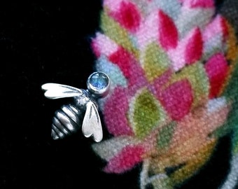 Silver Bee Stud Pin, Bee Pin with Gemstone, Bee Tie Tack, Small Sterling Bee Pin, Gemstone Bee Pin, Unisex Bee Pin, Choose the Gemstone