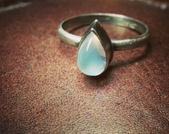 Adularia Moonstone Raindrop Ring, Sterling Solitare High Bezel, June Birthstone, Burmese Jade Ring, Sterling Stackable Engagement Ring