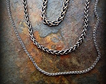 Men's Chain Necklace, Woven SS Chain Necklace, Men's 3mm Sterling Chain Necklace, Antiqued Sterling Chain Necklace, Woven Silver Chain