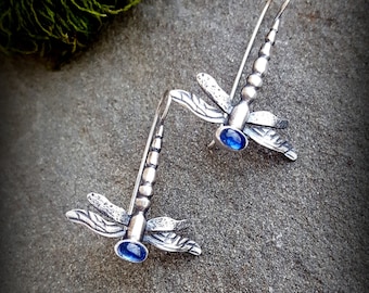 Sterling Dragonfly Earrings, Choice of Cabochon, Opal Dragonflies, Sterling Dragonfly, EarWire Dragonflies, Opal Earrings, Gift for Gardener