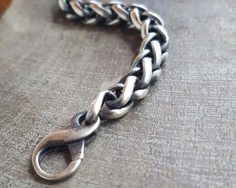 Grote 8mm geweven Sterling Chain armband, antieke Sterling Snake armband, 8mm dikke gedraaide ketting ketting, dikke Sterling Chain armband