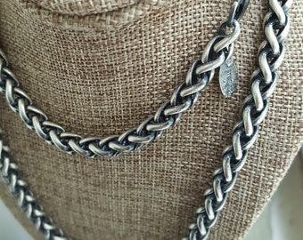 Large 6mm Snake Necklace, 6mm thick Twisted Chain Necklace,  23" Antiqued Sterling Chain Necklace, Chunky Chain Necklace