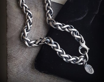 Silver Chain Bracelet, Large Twisted Chain Bracelet, Antiqued Sterling Chain Bracelet, Thick Chain Bracelet, Slinky Bracelet, Silver Chain