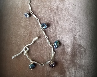 Grey Pearl Bracelet, Silver Pebble Pearl Bracelet, Sterling Grey Freshwater Pearl Bracelet, Pearl Fringe Bracelet, Peacock Pearl Bracelet