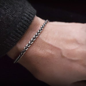 Men&#39;s Snake Bracelet, Twisted Chain Bracelet, Men&#39;s Sterling Chain Bracelet, Antiqued Sterling Chain Bracelet, Mens Bracelet, 3mm Chain