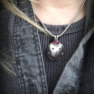 Ladybird Necklace, Garnet Sterling Ladybug, Gemstone Ladybug Necklace, Ladybug Pendant, Good Luck Charm, Gardener&#39;s Gift, Beneficial Insect