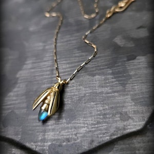 14k Gold Firefly Halskette, Edelstein Firefly Halskette, 14k Gold Insekt Amulett, Solid Gold Firefly Schmuck mit Edelsteinen, 14k Gold Lightening Bug