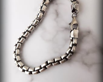 Bracciale a catena arrotondata, bracciale in argento sterling da 5 mm, bracciale con sentiero lastricato, bracciale a catena spessa, bracciale in argento anticato, bracciale a catena arrotondata da 4 mm