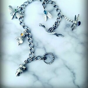 Nature Charm Bracelet, Sterling Insect Charm Bracelet, Modern Entymology Bracelet, Silver Animal Bracelet, Twig Clasp, A Gardener's Gift image 4