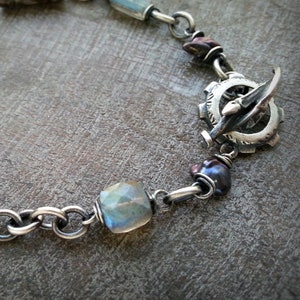 Grey Pearl and Leopardskin Jasper Beaded Bracelet Chain Link - Etsy