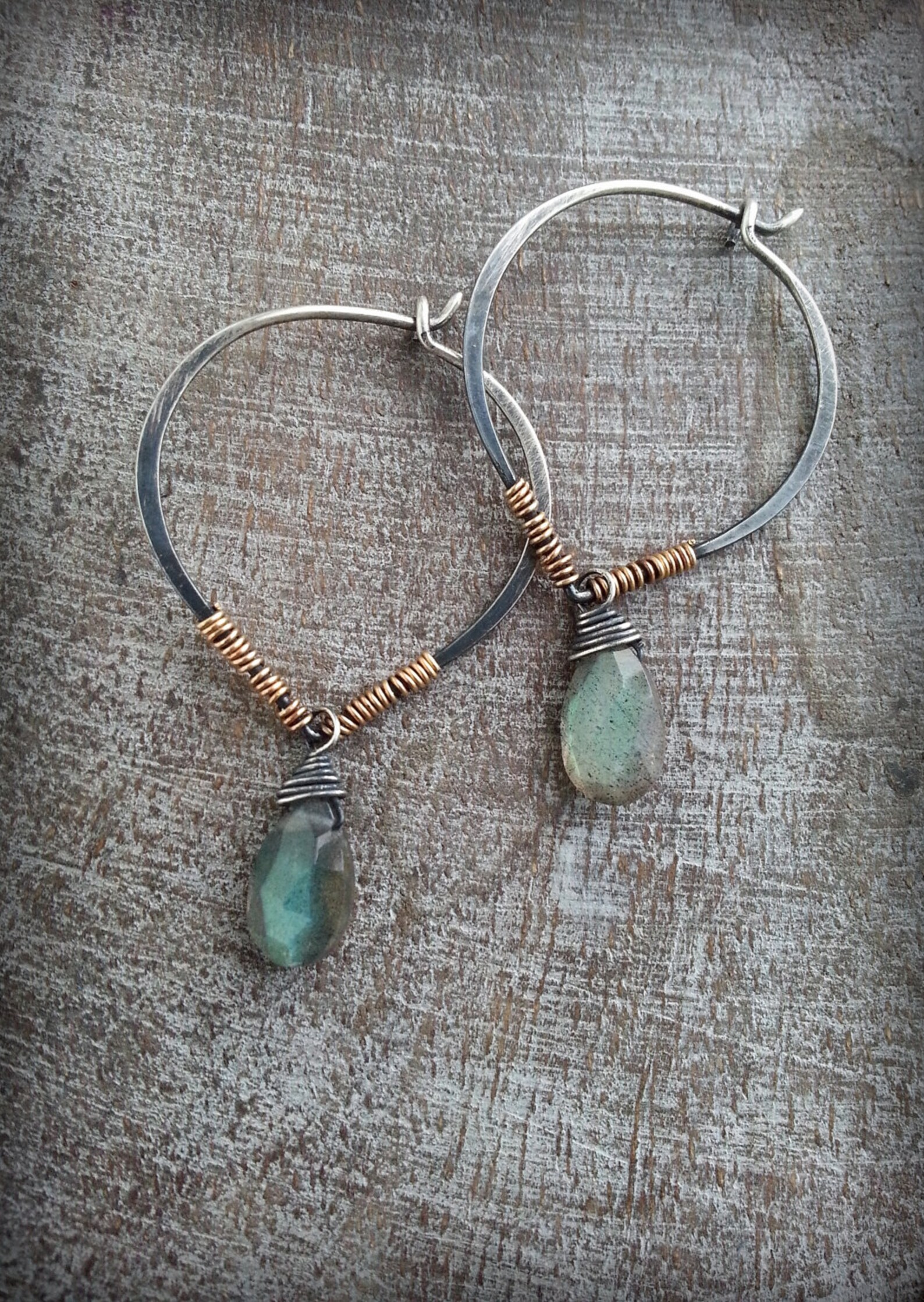 •SLITHER• labradorite + mixed metal earrings