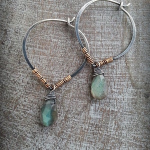 • ECLIPSED • labradorite mixed metal hoop earrings