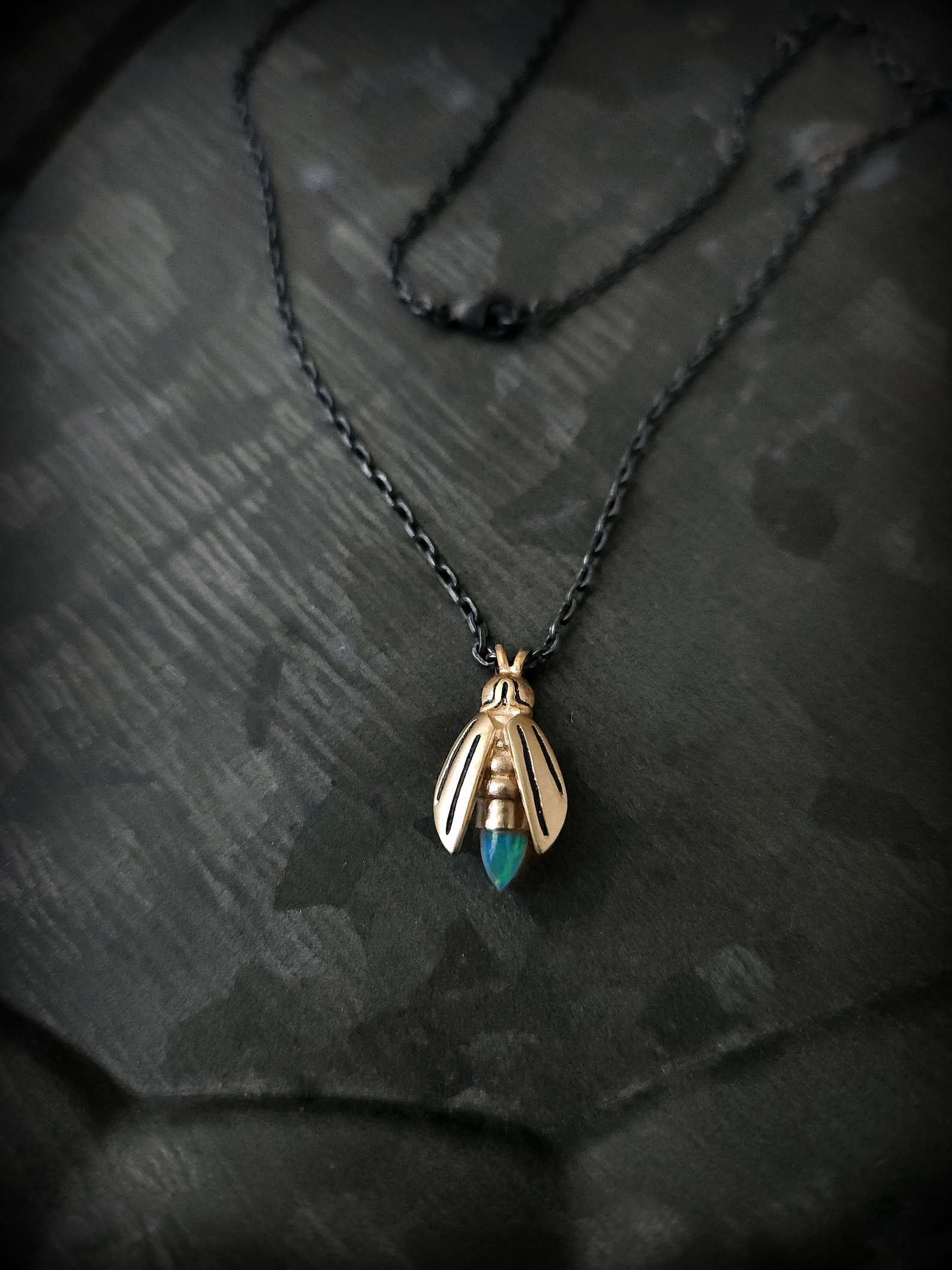 Gold Firefly Necklace, 14k Gold Gemstone Firefly, Gold Insect, 14k Gold ...