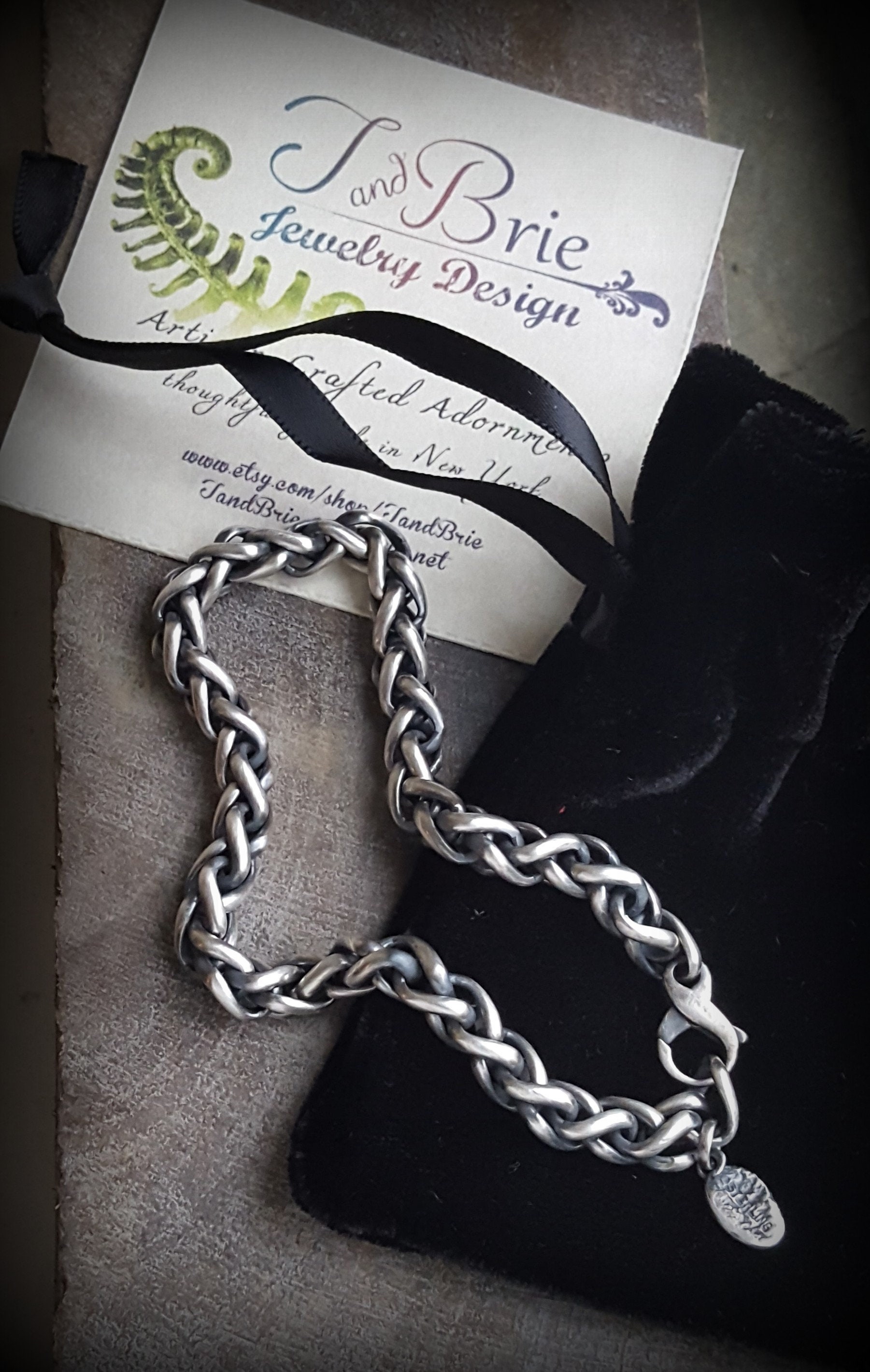 Silver Chain Bracelet, Large Twisted Chain Bracelet, Antiqued