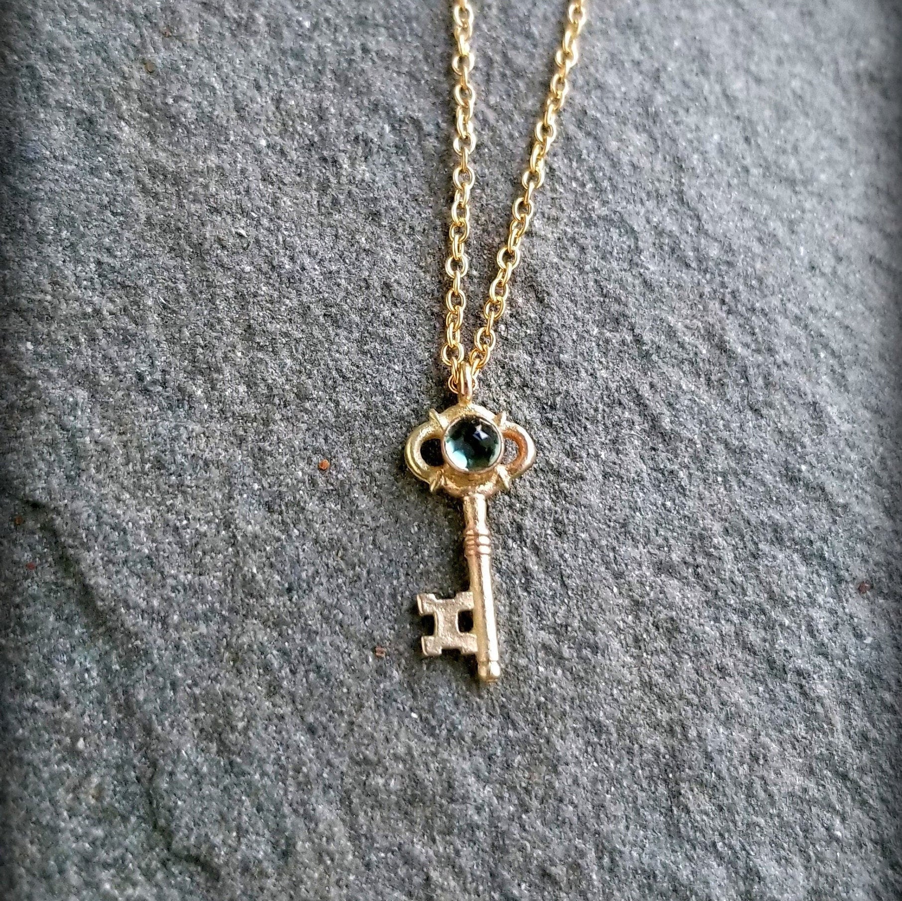 Cybele Key Necklace Gemstone Key Charm Necklace 14k Gold Key Etsy