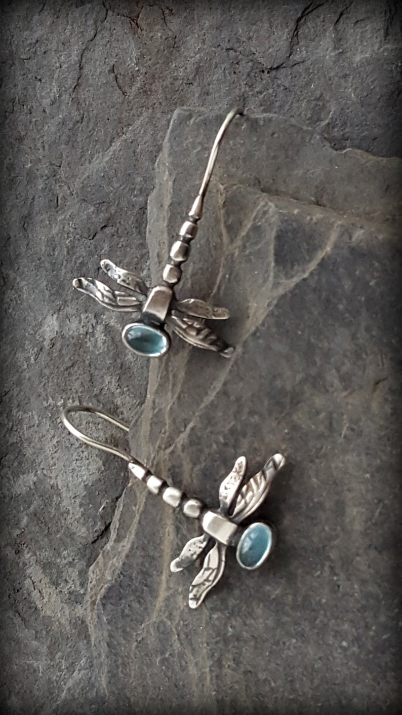 Dragonfly Earrings Silver Dragonfly Earrings Gemstone - Etsy