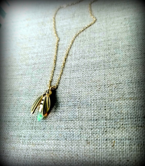 14k Gold Firefly Necklace Gemstone Firefly Necklace 14k Gold Etsy