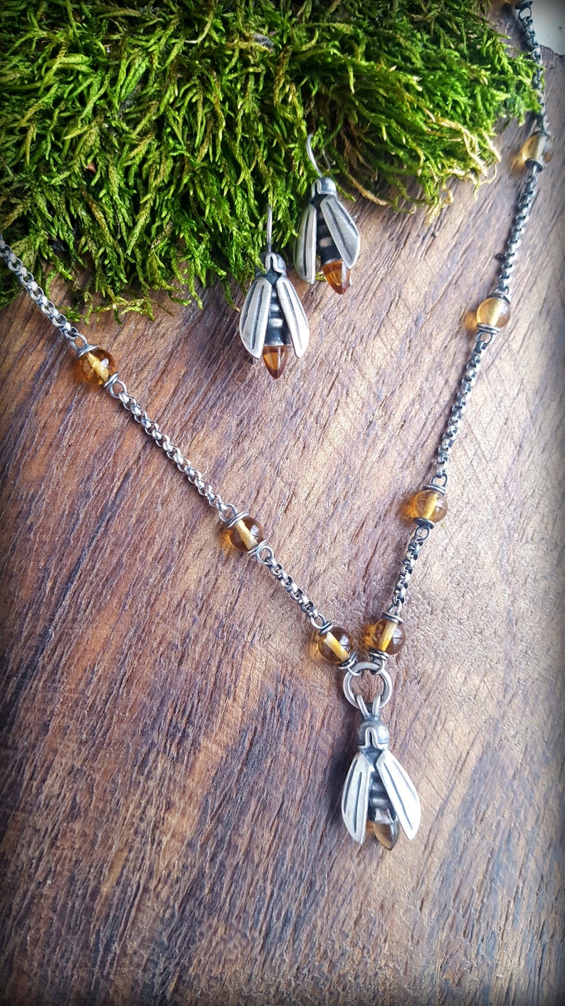 Citrine Firefly Necklace Citrine Necklace Nature Necklace Beaded Firefly Necklace November Birthstone Firefly Necklace Firefly Jewelry