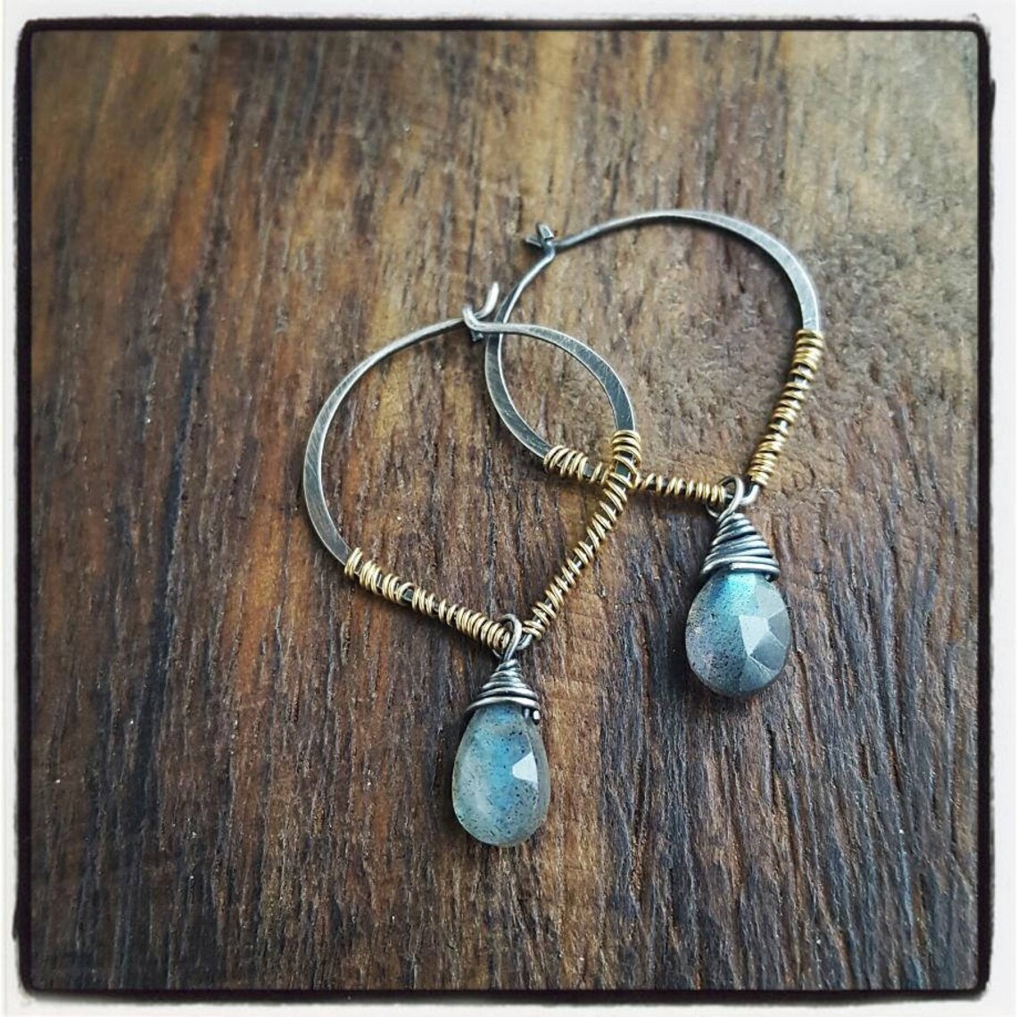 •PORTAL POINT• labradorite + mixed metal dangle earrings main image 0