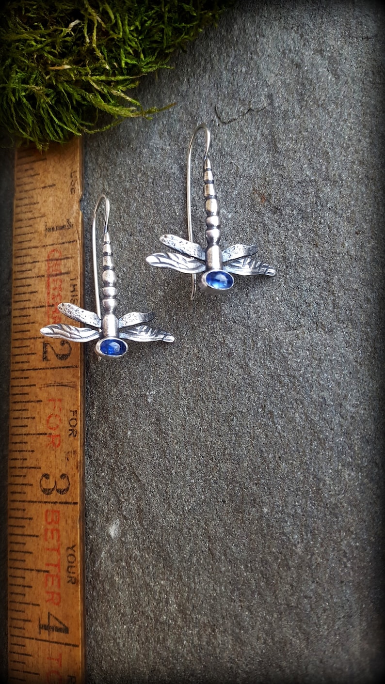 Sterling Dragonfly Earrings, Choice of Cabochon, Opal Dragonflies, Sterling Dragonfly, EarWire Dragonflies, Opal Earrings, Gift for Gardener image 5