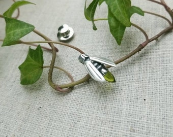 Firefly Pins, Firefly Lapel Pin, Firefly TieTac, Peridot Pin, Men's Pin, Groomsman Gift, Silver Firefly Pin, Lightening Bug Pin, Citrine Pin