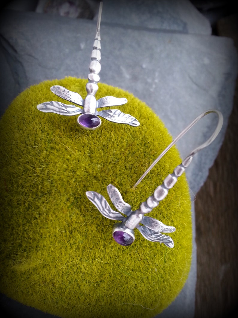 Sterling Dragonfly Earrings, Choice of Cabochon, Opal Dragonflies, Sterling Dragonfly, EarWire Dragonflies, Opal Earrings, Gift for Gardener image 8