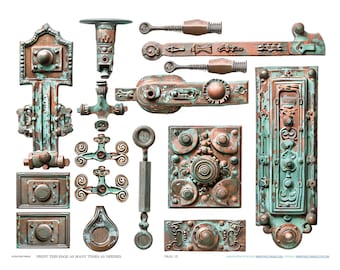 French Celtic Industrial Hinge Hardware Flea Market Jewelry Making Findings Scrapbook Ephemera Planner Clipart Stickers Junk Printables