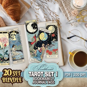 Paquete de marcadores digitales de tarot efímeros imprimibles, etiquetas para diario basura, marcapáginas