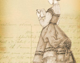 Victorian Fashion Woman Scrapbook Junk Journaling Ephemera Digital Printable Paper Postcard Document Art Card Background Layout Painting