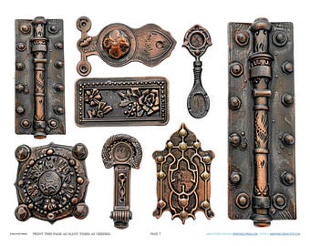 Antique Industrial French Hinge Hardware Scrapbook Jewelry Making Findings Ephemera Planner Clipart Stickers Junk Digital Printables Kit