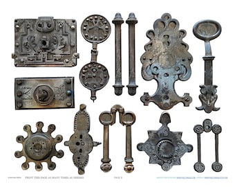 Antique Industrial French Hinge Hardware Scrapbook Jewelry Making Findings Ephemera Planner Clipart Stickers Junk Digital Printables Kit
