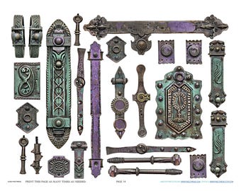 French Celtic Industrial Hinge Hardware Flea Market Jewelry Making Findings Scrapbook Ephemera Planner Clipart Stickers Junk Printables