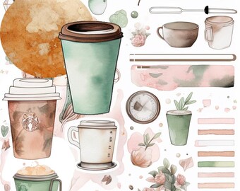 Scrapbooking Coffee Ephemera Tea Kit Junk Journal Printables Collage Clipart Planner Stickers Tags Labels Bundle Pack Digital (Download)