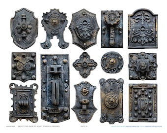 Antique Industrial French Hinge Hardware Scrapbook Jewelry Making Findings Ephemera Planner Clipart Stickers Junk Digital Printables Kit