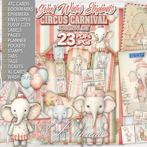 Animal Circus Cirque Junk Journal Ephemera Big Top Digital Carnival Printables Fussy Cut Stickers Pockets Tags Labels Pages Paper Supplies